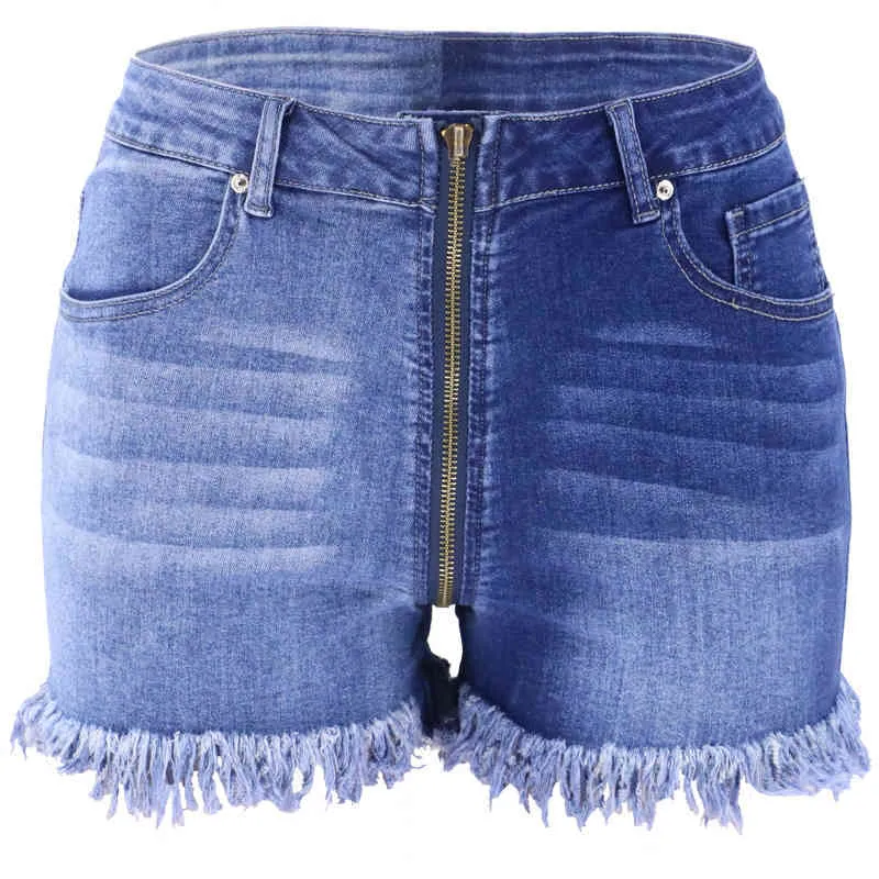 Kvinnor Bicolor Denim Shorts Slim Sexy Ripped Burr Patchwork Jeans Femme High Waist Skinny Tassel Vintage Y2K Korta Byxor 210517