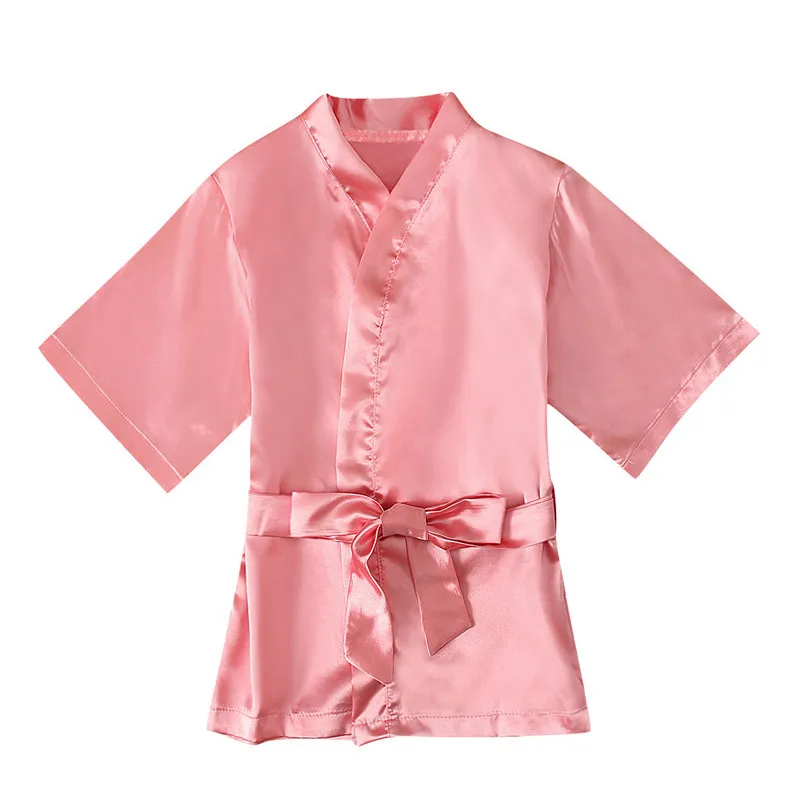 Ragazza bambini Abito rosa Kimono in raso di seta solido Accappatoio Compleanno Pigiama Camicia da notte Bambini Sleepwear Boy Girls Robes 1-5 anni 220225