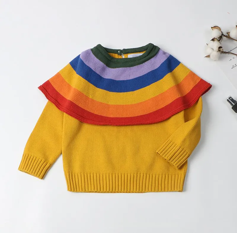 Baby Girls Rainbow Sweaters 1-7Yrs Ropa para niños O-cuello Manga larga Otoño Invierno Ropa casual para niños 210429
