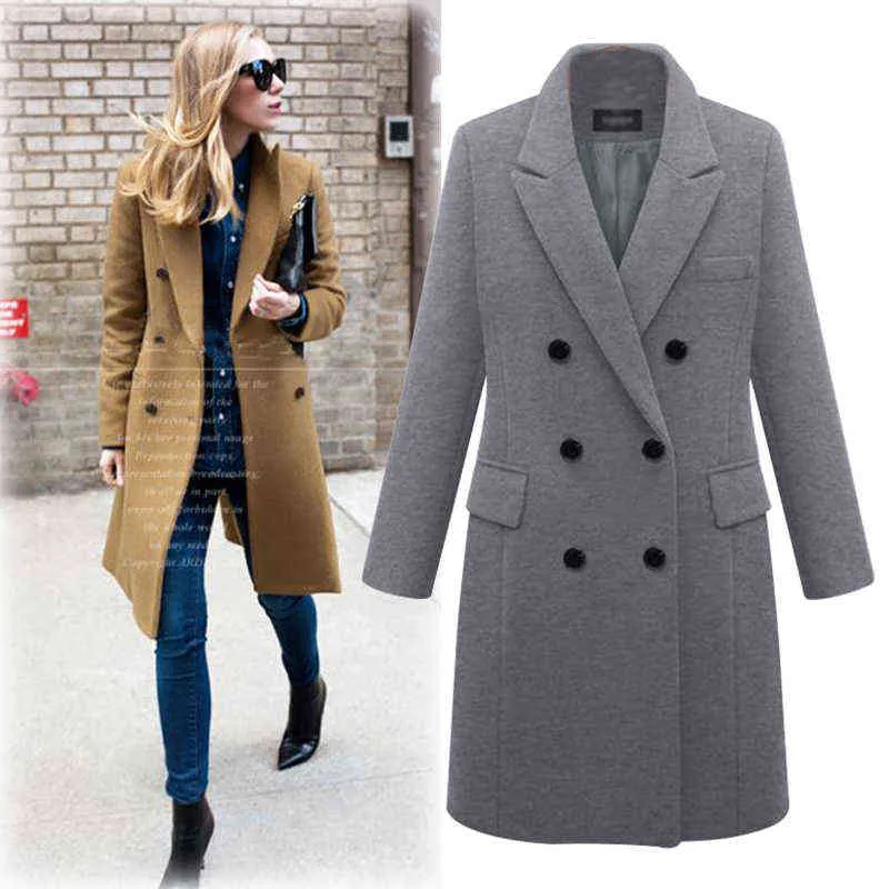 Herbst Winter Mantel Frauen Gerade Lange Mantel Wolle Mischung Jacke Elegante Burgund Schwarz Jacke Büro Dame Mantel MK-3432 211118