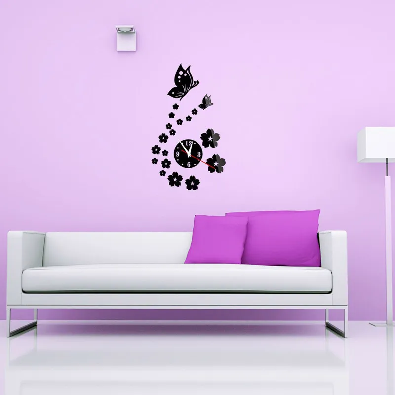 Silent Pasted Wall Clocks for Living Room Butterfly Acrylic Home Decoration DIY Clock Latest Style Original Status