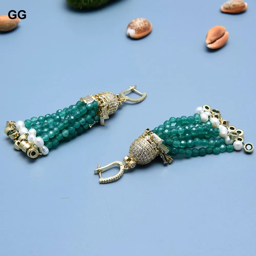 GuaiGuai bijoux naturel culture perle blanche vert Agate cristal plaqué or crochet boucles d'oreilles CZ ajustement à la main pour les femmes