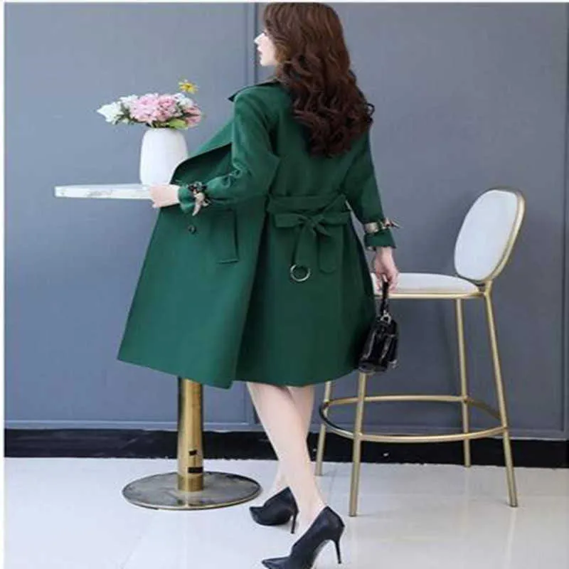 Spring Autumn Trench Coat Slim Women Dress Windbreakers Plus Size Two Pieces Sets s/Dress211021