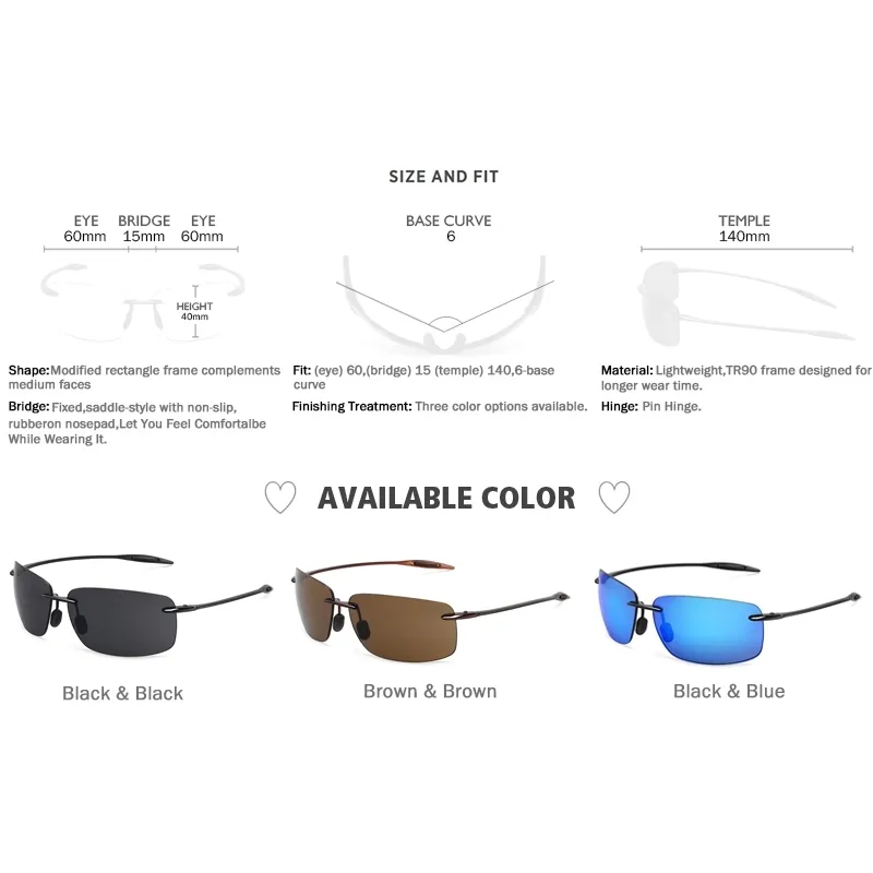 JULI Klasik Spor Güneş Gözlüğü Erkek Kadın Erkek Sürüş Golf Dikdörtgen Çerçevesiz Ultralight Çerçeve güneş gözlüğü UV400 De Sol MJ8009