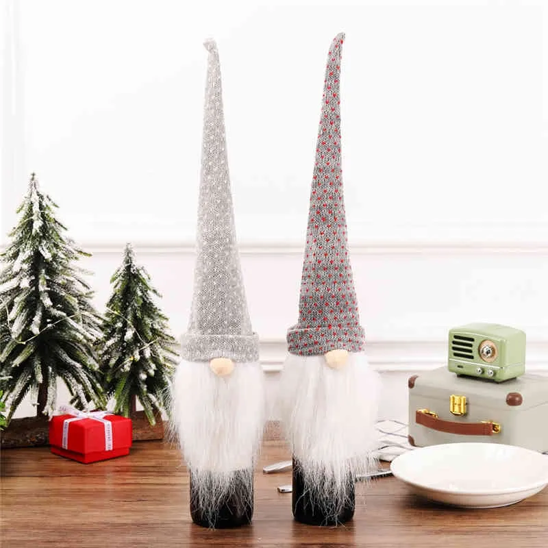 Christmas Cover Long Hat Plush Gnome Wine Bottle Cap Topper Holiday Dining Table Decorations Whole X2239B