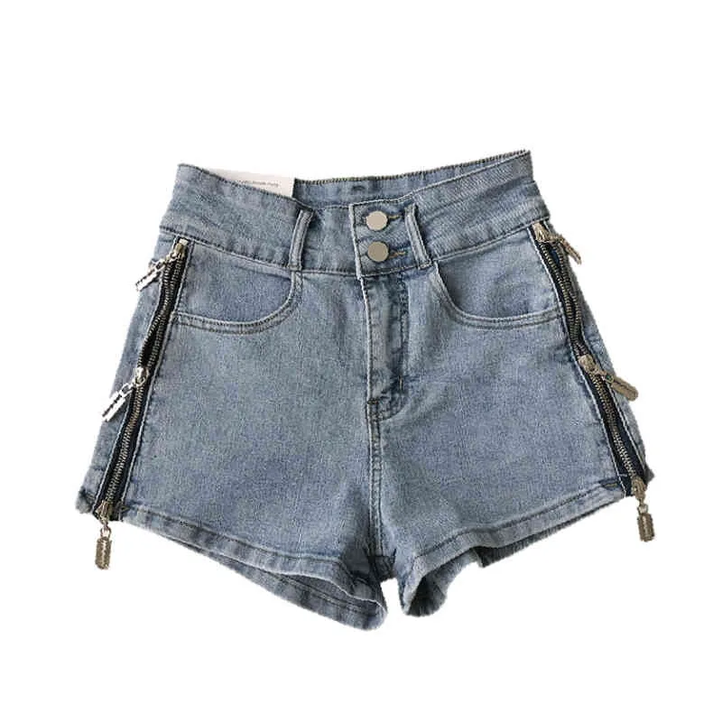 Chic dragkedjor designade kvinnor jean shorts sommar mode fickor denim shorts casual lös alla match byxor kvinna 210514