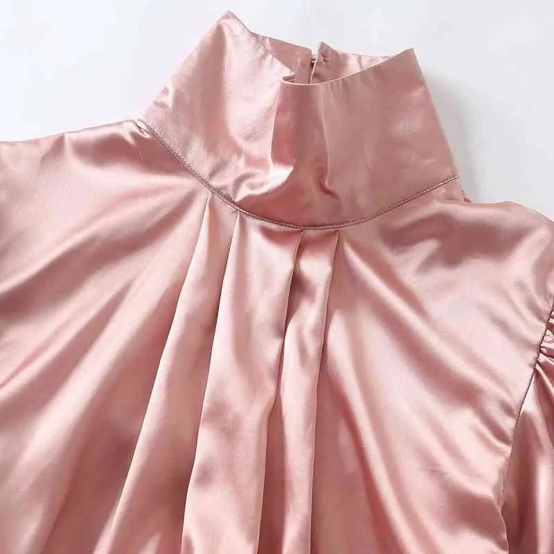 Primavera Donna Backless Lace Up Camicia in raso rosa Camicetta a maniche lunghe femminile Casual Lady Top larghi Blusas S8535 210430