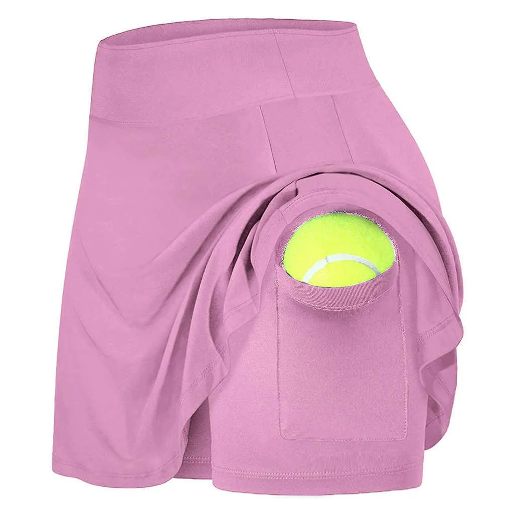 Women Fitness Tennis Pink Black Blue Green Short Skirt With Pocket Quick Dry Sports Skirts Plus Size 210708