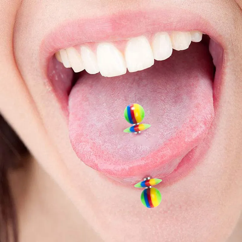 24 adet Renkli Dil Halter Piercing Akrilik Saplama Meme Yüzük Kulak Kıkırdak Tragus Bar Paslanmaz Çelik Kadın Vücut Takı 14g