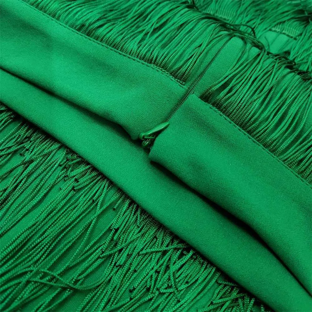 Fringe Verde Bodycon Lápis Saias Tassel Cintura Alta Mulheres Estiramento Bainha Midi Comprimento Senhoras Slim Jupe Saias Faldas Plus Tamanho 210629