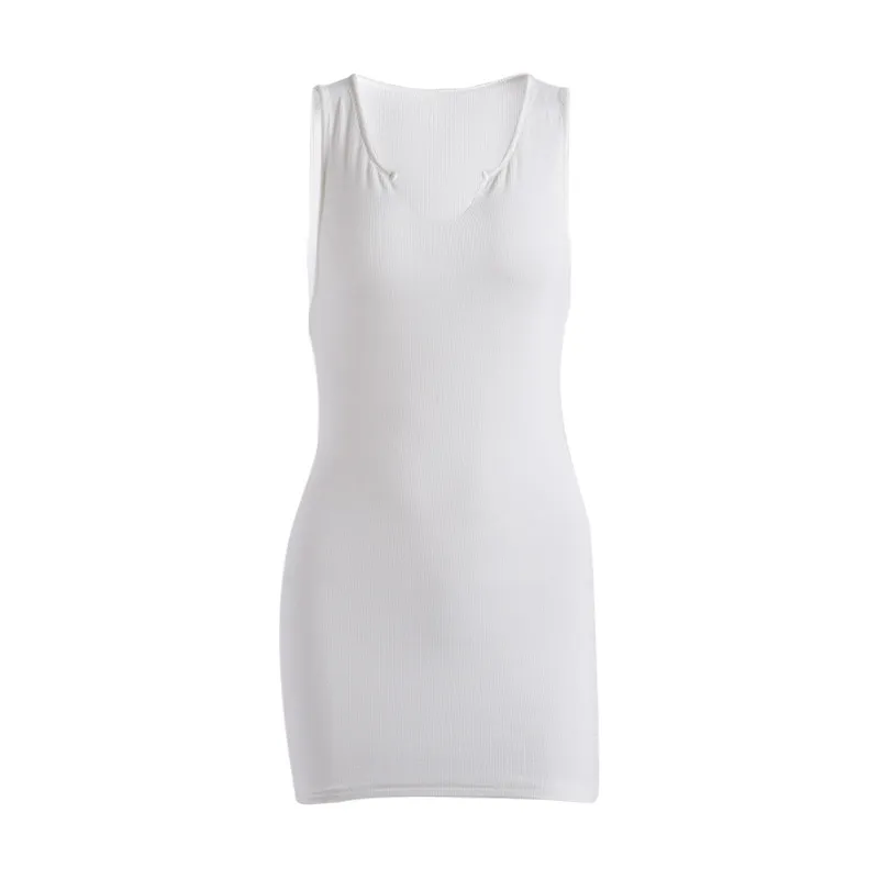 cotton sleeveless v-neck women dress elastic fitness fashion solid white skinny bodycon mini dresses streetwear outfits 210518