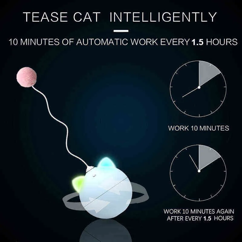 Creative Electric Tumbler Cat Toy Smart Teasing Rolling Ball Toys LED Light S Cuerdas interactivas autogiratorias 211122