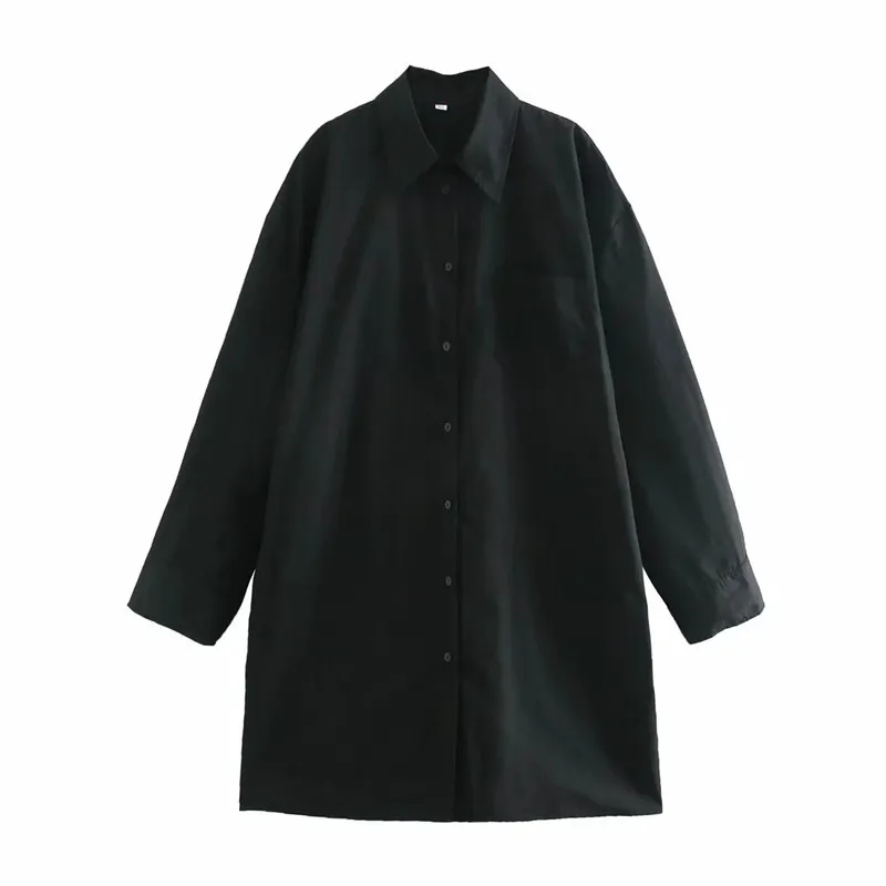 Chemise longue noire surdimensionnée pour femmes, col boutonné, manches longues, chemisier décontracté, tunique de grande taille 210519