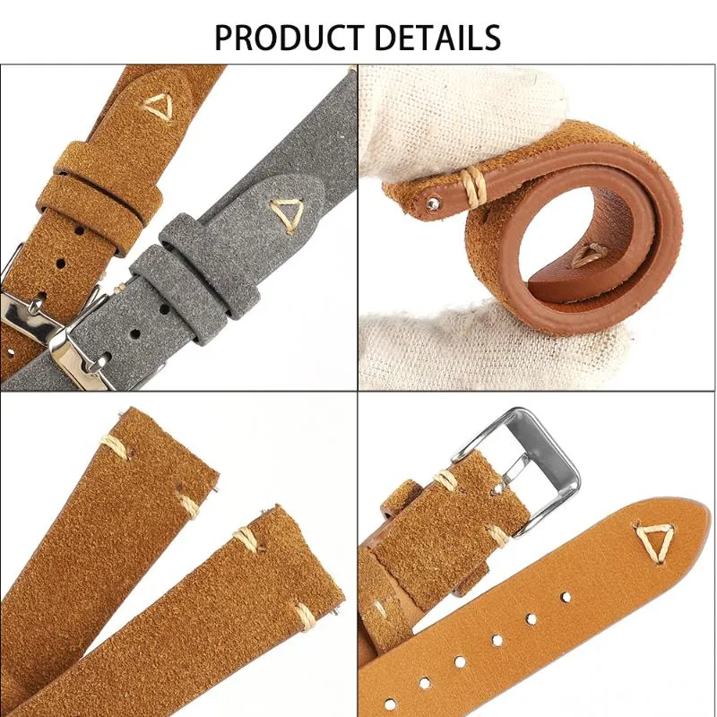 Watch Bands Soft Suede Leather Vintage Straps 20mm 22mm High Quality Blue Handmade Stitching Replacement Wristband290o