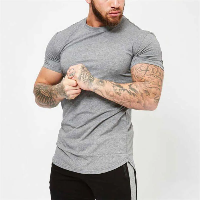 Summer Fashion Solid Short Sleeve T Shirt Men Fitness Clothing Cotton O-neck Silm Fit Casual T-shirts plus size M-2XL 210629