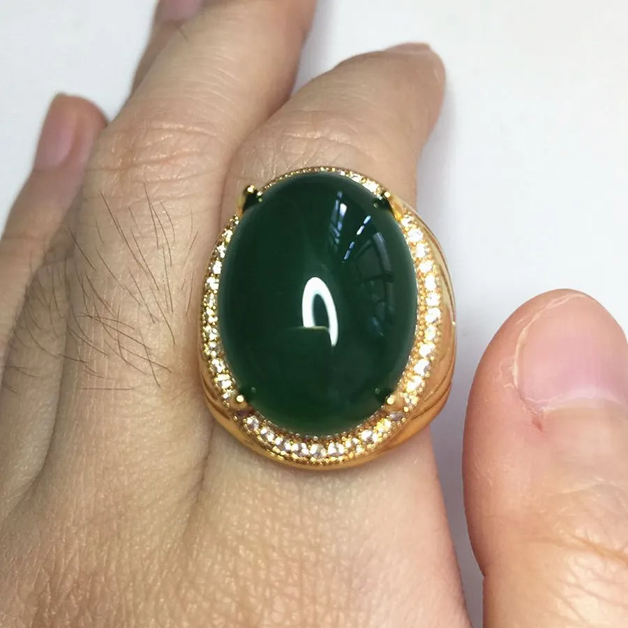 Vintage lüks büyük oval yeşil yeşim zümrüt taşlar elmaslar erkekler için elmaslar altın rengi takılar bague bijoux moda aksesuarları1498767