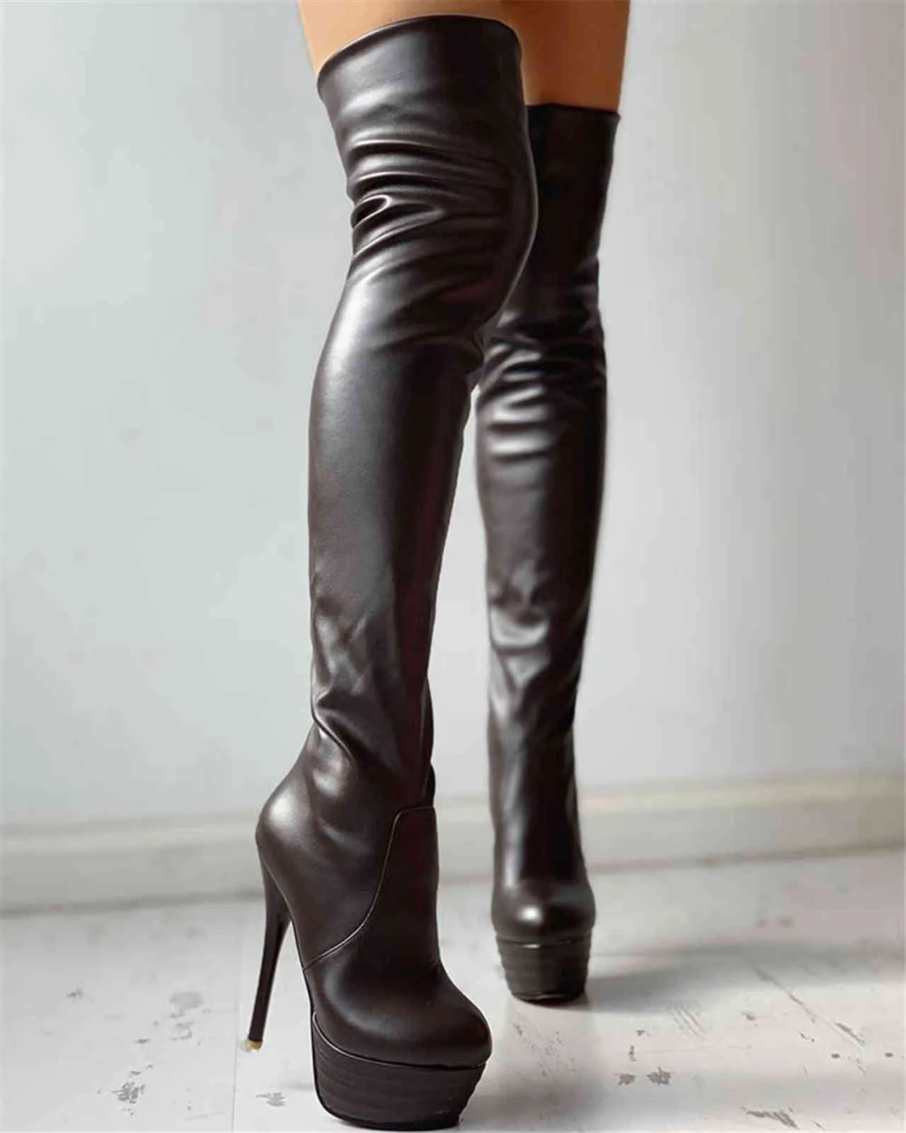 Sexy Kleine Plus Größe 31-46 Winter Hinzufügen Pelz Plattform Extreme Hohe Fetisch Dünne Fersen Party Schuhe Frauen Über knie Stiefel Weibliche Y1105