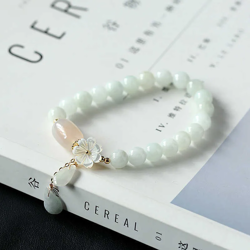 Bracelet de perles d'agate de Jade naturel pour les femmes Bracelet réglable bijoux à breloque Yoga goutte d'eau coquille fleur pendentif