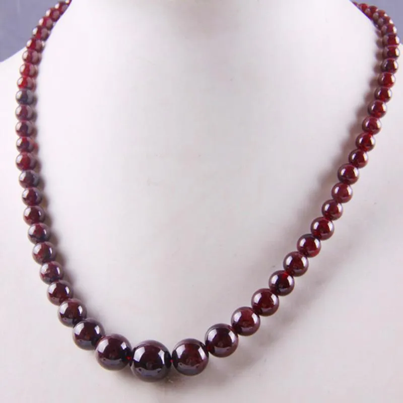 Chains Natural Garnet Graduated Round Beads Necklace 17 Inch Jewelry For Gift F190336h