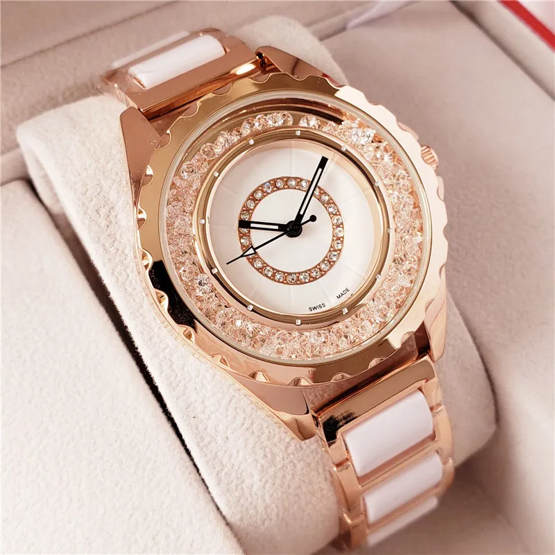 ТОП-брендовые часы для женщин и девочек, кварцевые наручные часы в стиле кристаллов с металлическим стальным ремешком CH32232k