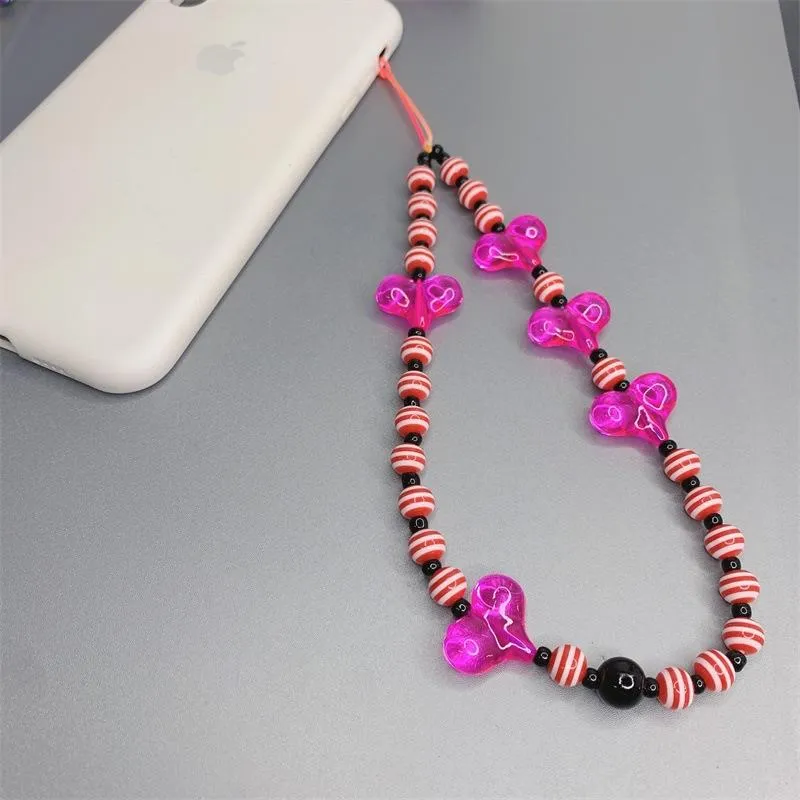 Keychains Rainbow Beads Heart Telefonkedja Vintage Harajuku Etniska charms modetillbehör 90S Estetik Y2K282I