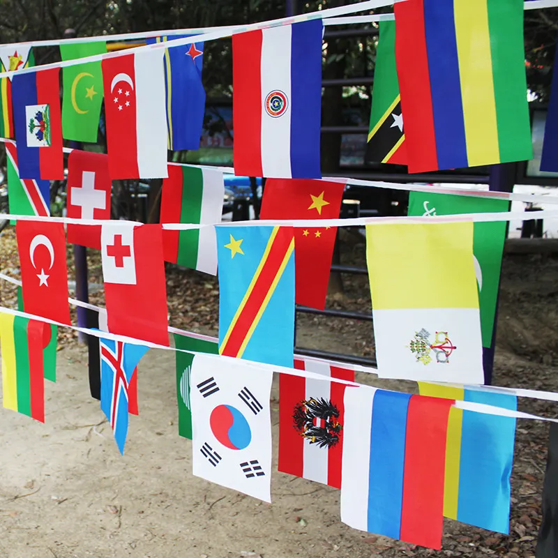 100 Países Bandeira 1 String Pendurado Banner Internacional Mundial Bandeiras Bunting Arco-íris para Decoração De Festa