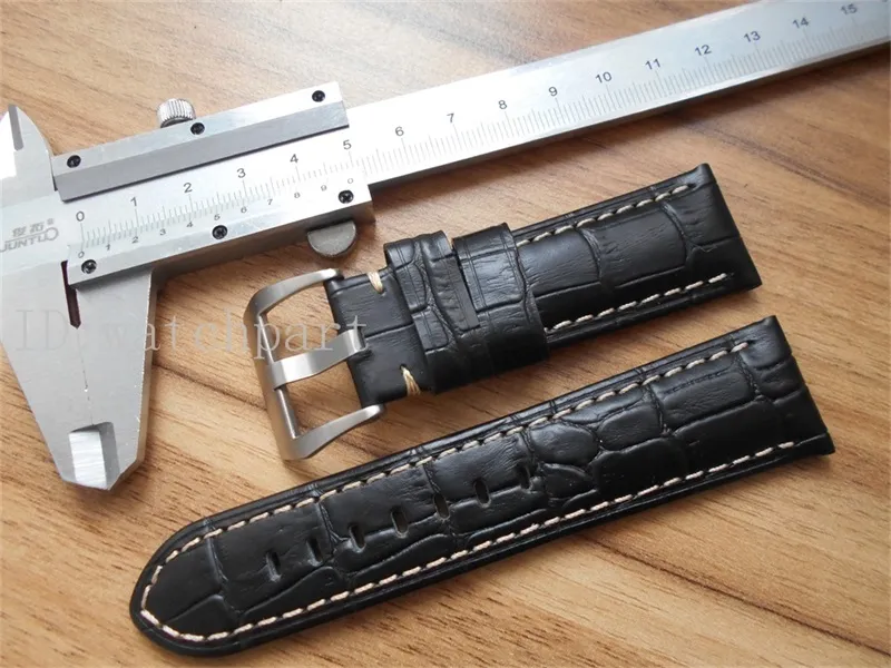 Hochwertiges 24-mm-Uhrenarmband aus echtem Leder mit Dornschließe, passend für PAM De Luxe-Uhren, Kroko-Schwarz-Braun-Blau-Uhren