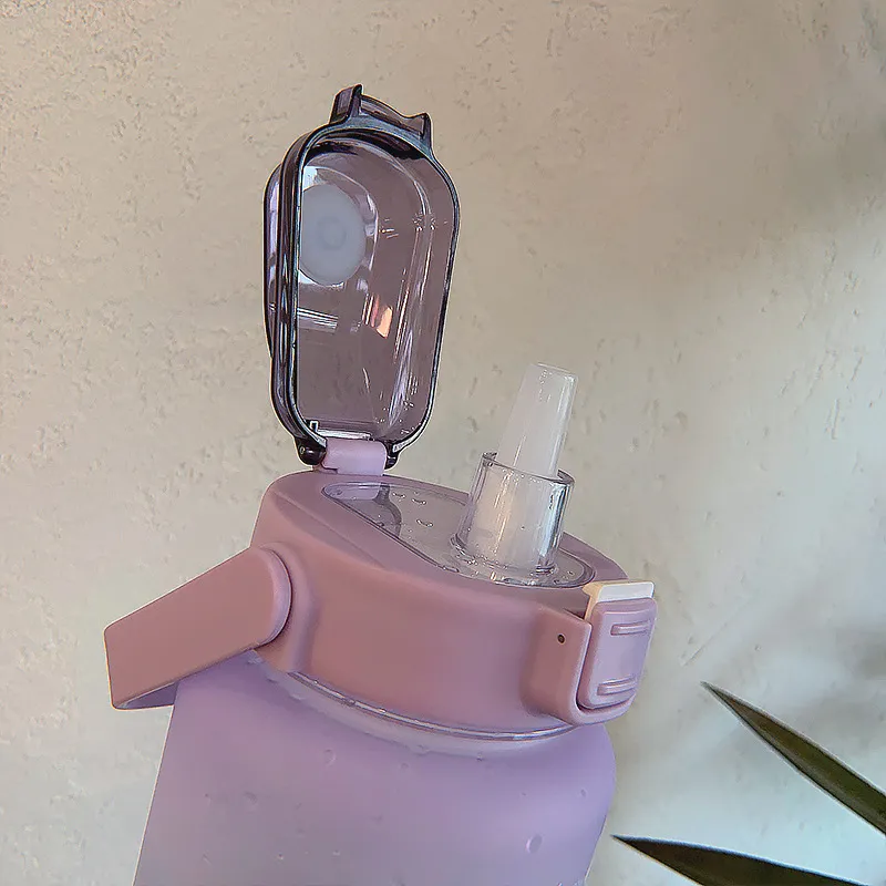 64 oz 2000 ml grand marqueur de temps d'eau Portable étanche sans BPA bouteille de sport non toxique avec paille