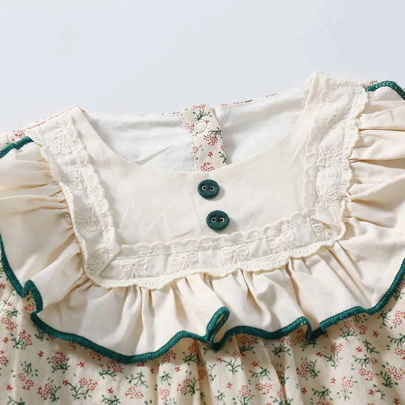 Robe florale coréenne pour bébés filles, robes de princesse nées avec pantalons, vêtements en coton pour enfants, frocs de baptême d'anniversaire 210615