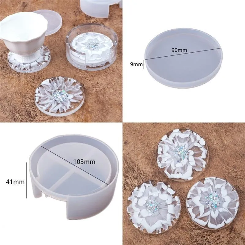 DIY Epoksydowa żywica silikonowa okrągłe białe kryształowe kroplą pudełko do przechowywania okrągłe narzędzia rzemieślnicze Coaster formy NEW1763470