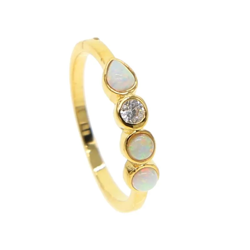 Fedi nuziali Bellissimo anello color oro semplice e carino Opali di fuoco bianchi intarsiati CZ Dito donne delicate Gioielli delicati di alta qualità211d