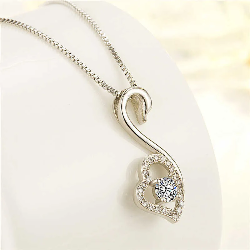 Crystal Womens Necklaces Pendant Simple Swan diamond jewelry heart-shaped collarbone chain love gold silver plated