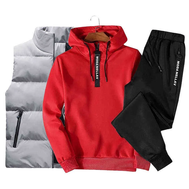 män outfit set jogger sport kostymer hoodies + byxor + väst casual tracksuit mode svett hoppa kläder 211222