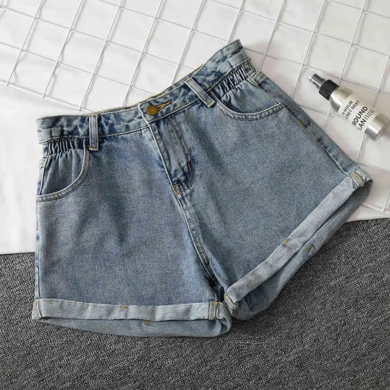 Летний корейский стиль женщины свободные шорты высокая талия широкая нога джинсовые для винтажной джинской улицы 9513 210508