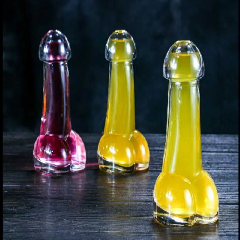 Jugo de vino Copa de vidrio Penis Shot Glass Diseño creativo Taza de cóctel divertida para bar KTV y noche 150 ml 1-6 piezas X0703