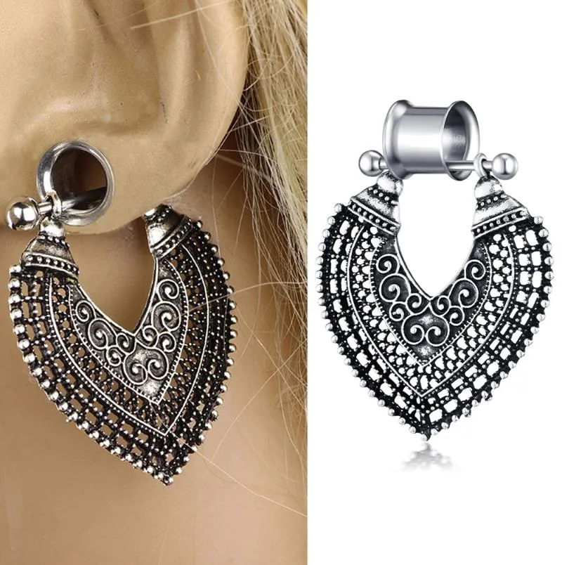 Ear Expander Stainless Steel Double Flared Hollow Expansion Earring Retro Love Flesh Tunnel Plugs Anodized Puncture Body Jewelry S208V