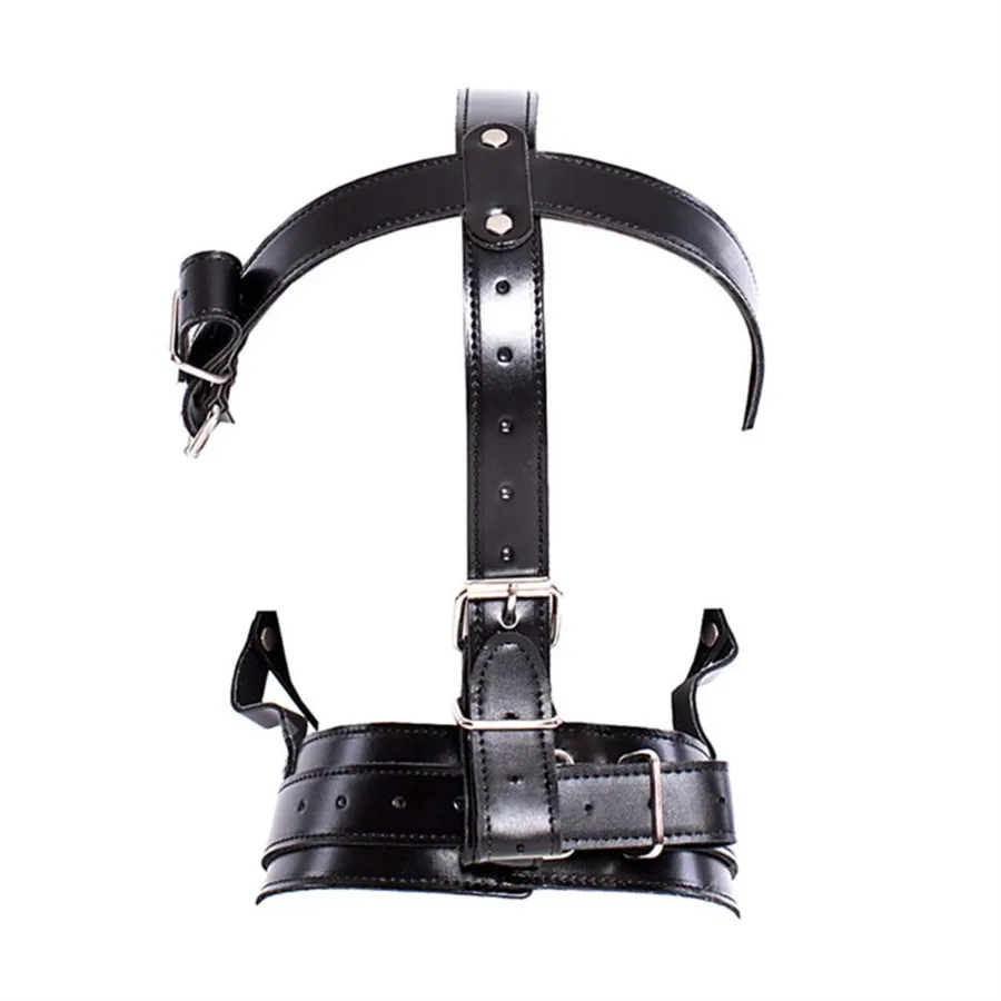 Couro Fetish Headgear BDSM Bondage Mask Hood Restraint Adulto Cosplay Feminino Homem Brinquedo 210722206y