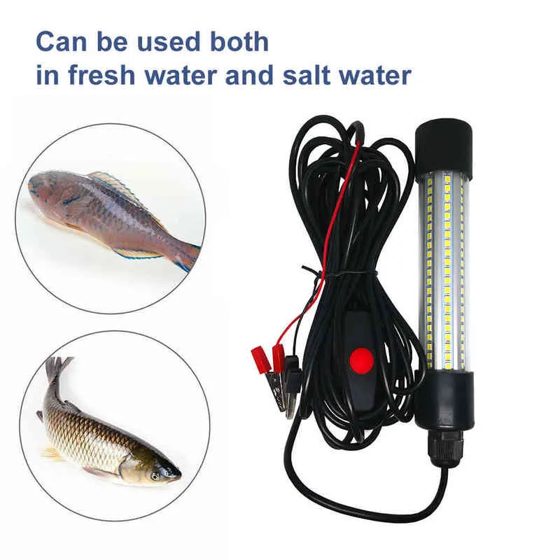 12V 20W 126 LED verde subaquático submarsível noite luzes de pesca coletando lâmpada do localizador de peixes atrai camarões lâmpada krill squid 220120