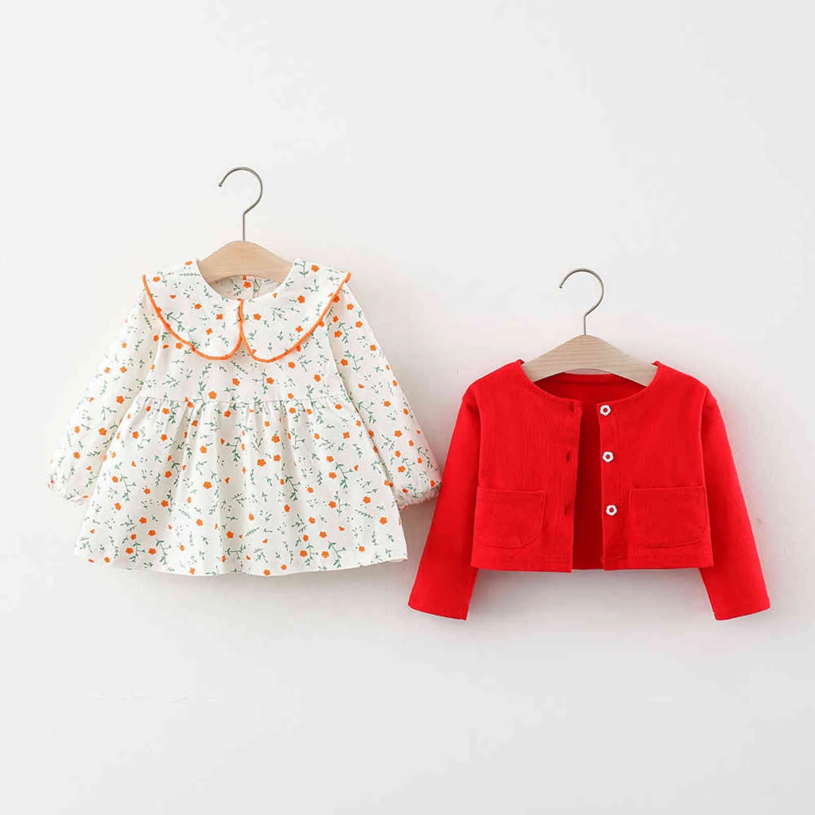 幼児の赤ちゃんガールズドレス服2021秋の長袖ジャケット+プリンセスドレス2本の幼児の女の子服ベビーベッド誕生日服G1129