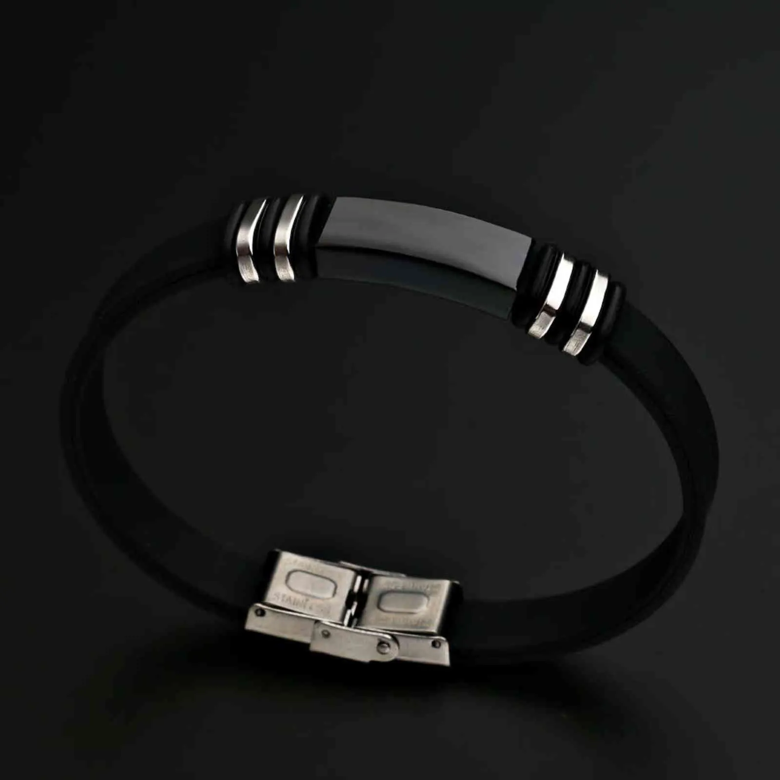 Black Fashion Anime Bracelet For Men Leather Bracelet Stainls steel Rubber Bracelets Jewelry Couple New Year Gift Wholale