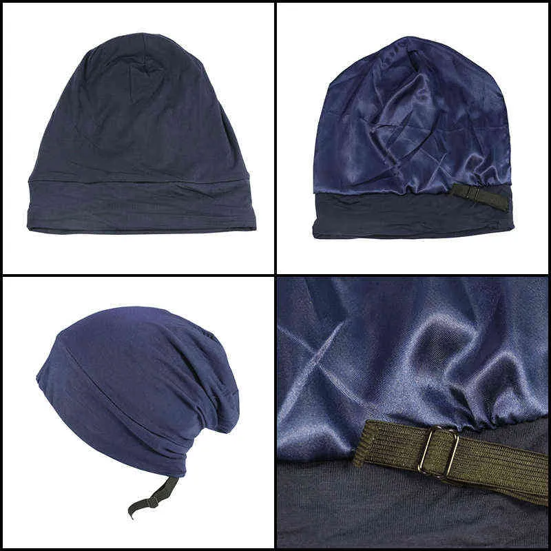 WEOOAR Gorro ajustable forrado con satén para mujeres y hombres, gorro de satén de seda, gorro de noche para dormir, gorro de algodón con capucha MZ226 220124245p