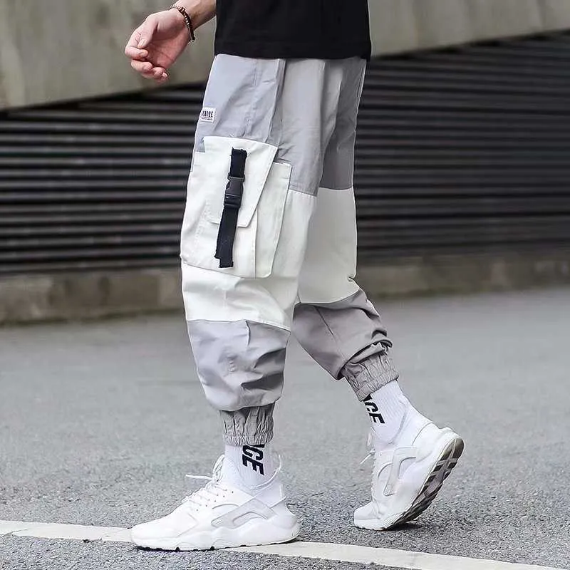 Męskie spodnie haremki spodnie na co dzień biegaczy męskie spodnie Harajuku techwear Hip Hop multi-pocket Cargo spodnie męskie Patchwork Streetwear X0615