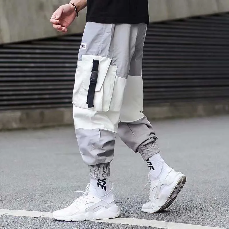 Mens Harem Pant Casual Track Joggers Male Harajuku techwear Pantalon Hip Hop Multi-poches Cargo Pants Hommes Patchwork Streetwear X0615