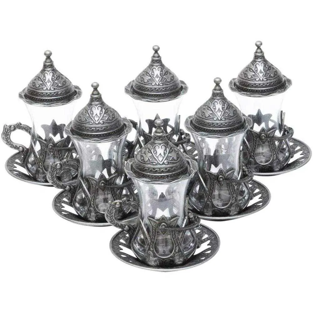 Design authentique authentique ottoman Turc Greek Arabic Tea Set 6 Service Ta Top Plates LIDS GIED211B