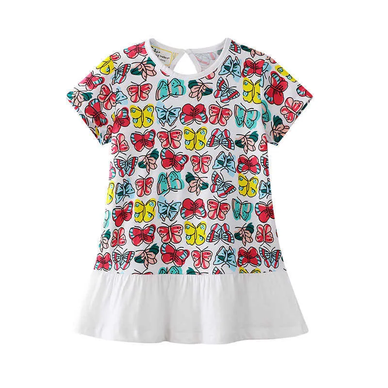 Jumping Meters Summer Girls Papillons Imprimer Coton Vêtements Mode Tunique T-shirts Bébé Tees Tops 210529