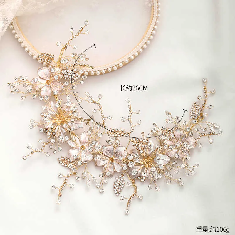 Bruiloft hoofdband goud kristal bloem tiara handgemaakte bruid hoofdtooi blad haar sieraden prinses hoofdband bruid haaraccessoires X0625