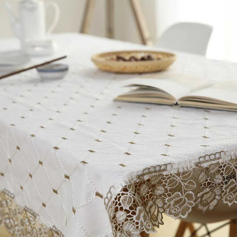 Modern Simple Plaid Tablecloth Pastoral Cotton Linen Dining Lace Dustproof Cover Towel Tea Cloth Runner 210914306F