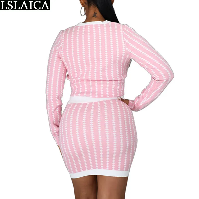 Sweet Set Women Fashion Mini Skirt and Long Sleeve O Neck Top Autumn Sexy Outfits for Conjuntos De Mujer 210520