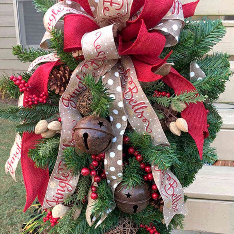 Christmas Artificial Vine Garland 60cm Pine Cone Rattan Upside Down Xmas Tree Door Swag Wreath Front Door Decor 211104