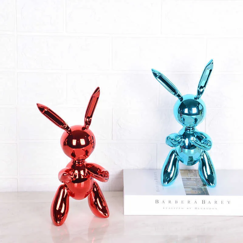 Style Electroplated Rabbit Figurine Resin Animal Statue Home Decoration Jeff Koons Balloon Sculpture Xmas Gifts Decor 2111082366251